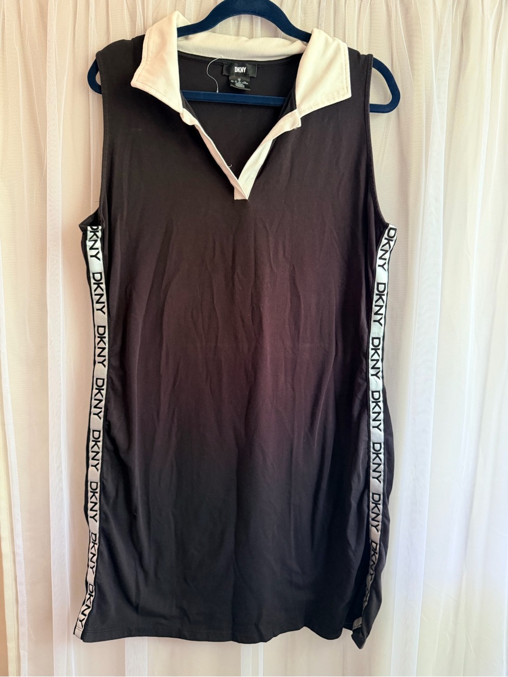 Vintage DKNY Black Tank Dress with White Collar and Logo Tape casual luxury